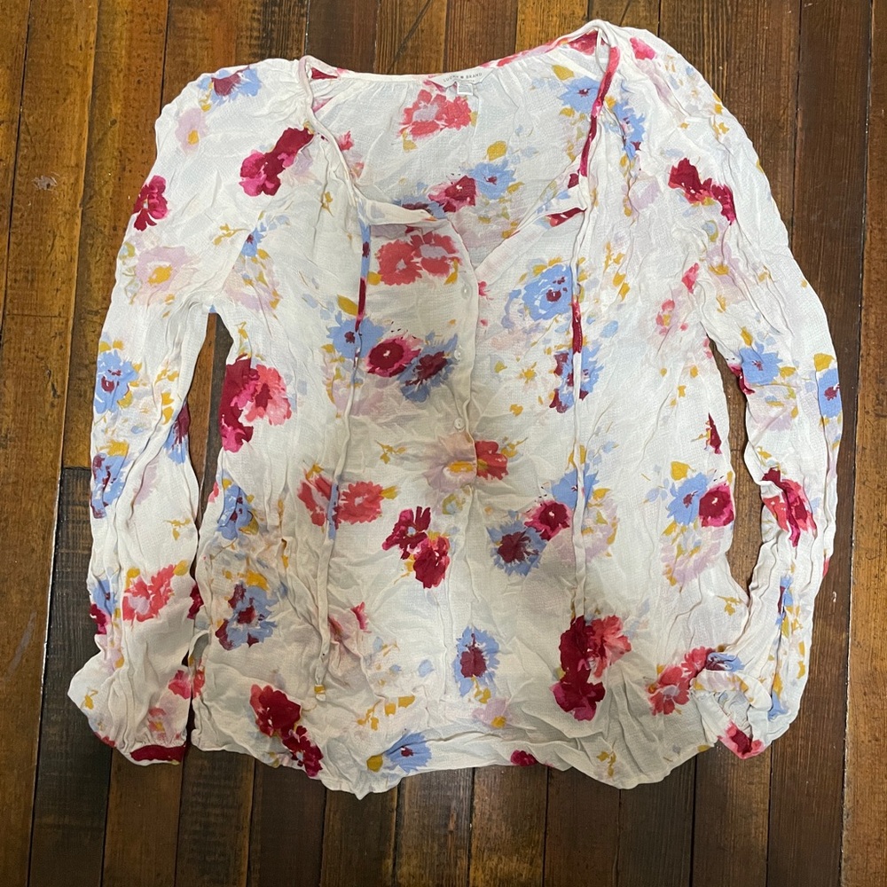 Floral Women's Top - White with Red and Blue Accents